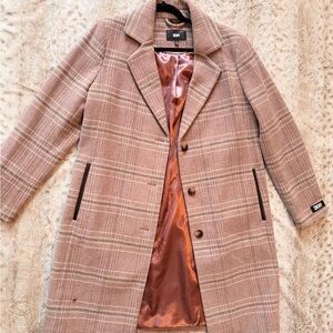 DKNY Women's Mauve Plaid Trench Coat